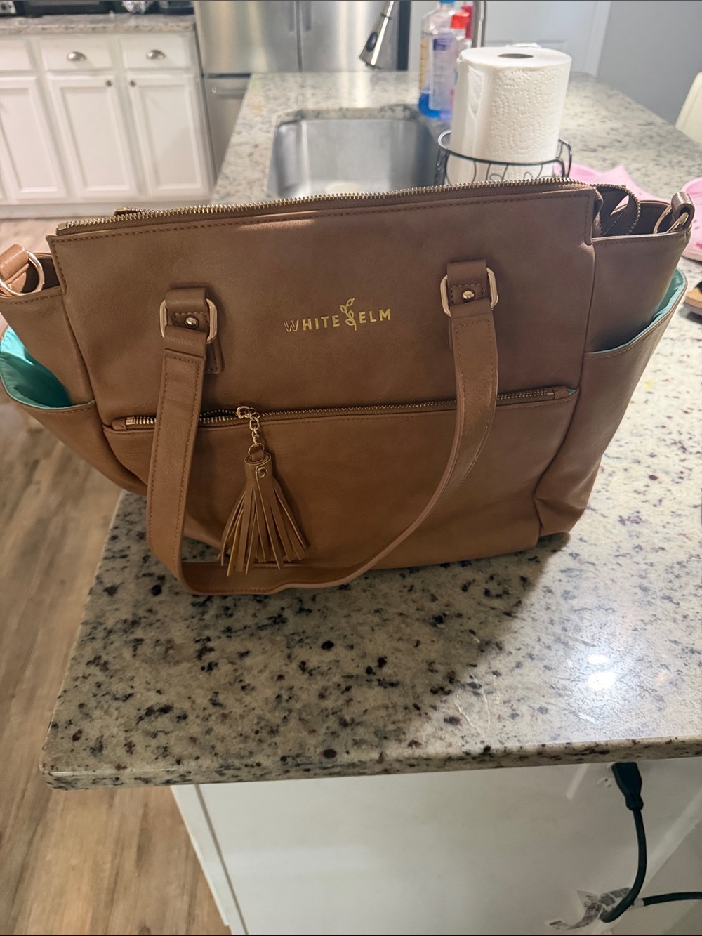 White elm laptop Tote Bag with Tassel